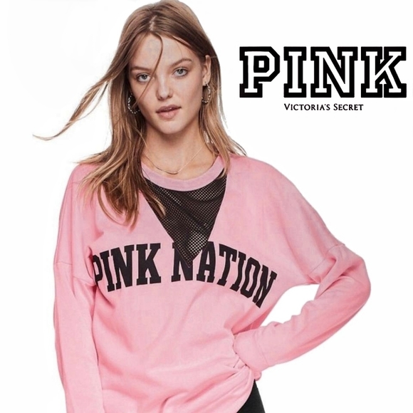 PINK Victoria's Secret Tops - Victoria's Secret PINK | Mesh Neck Logo Pullover M